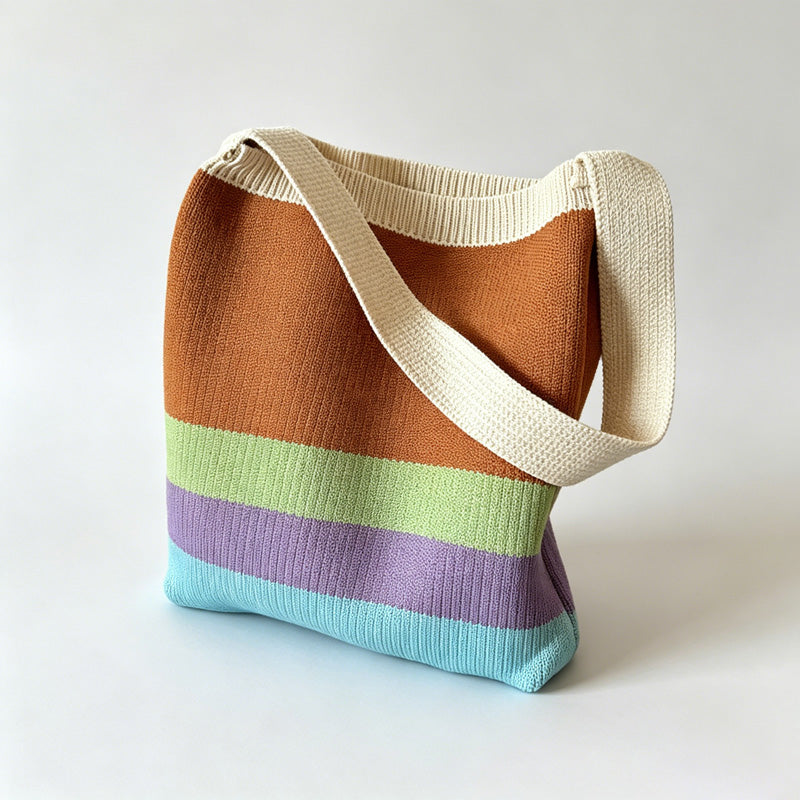 Color Block Knit Tote Bag