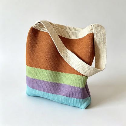 Color Block Knit Tote Bag