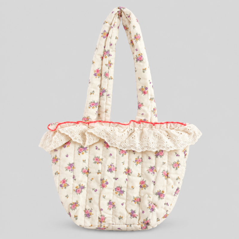 Lace Quilted Floral Handle Bag