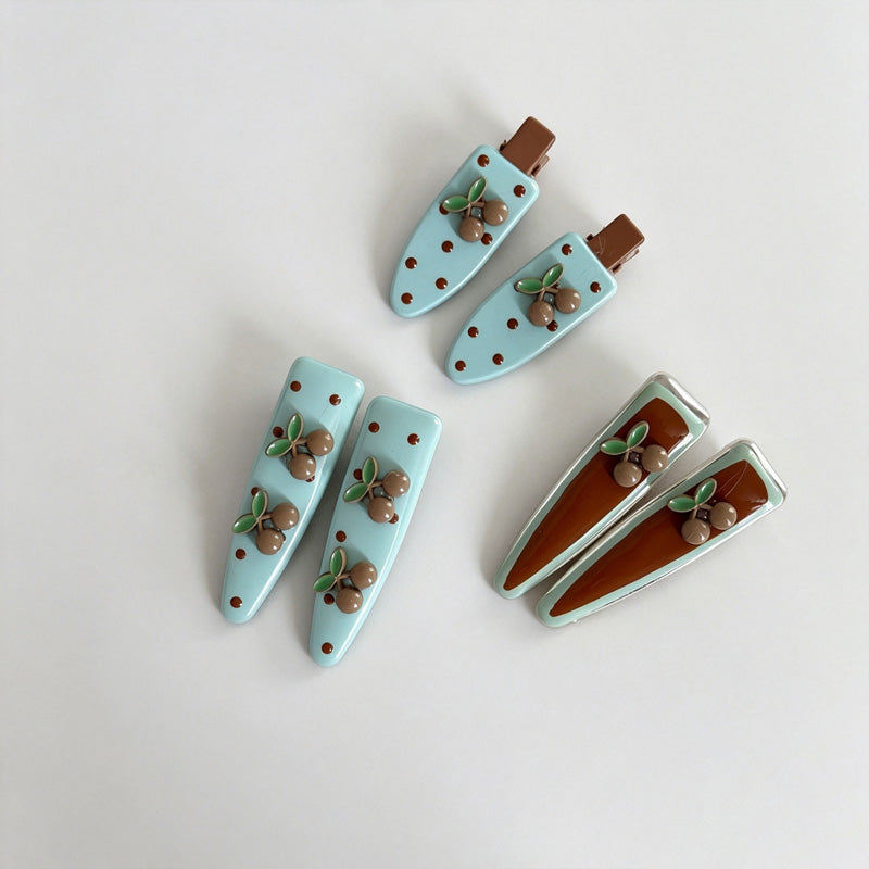 Cherry Polka Dot Hair Clips