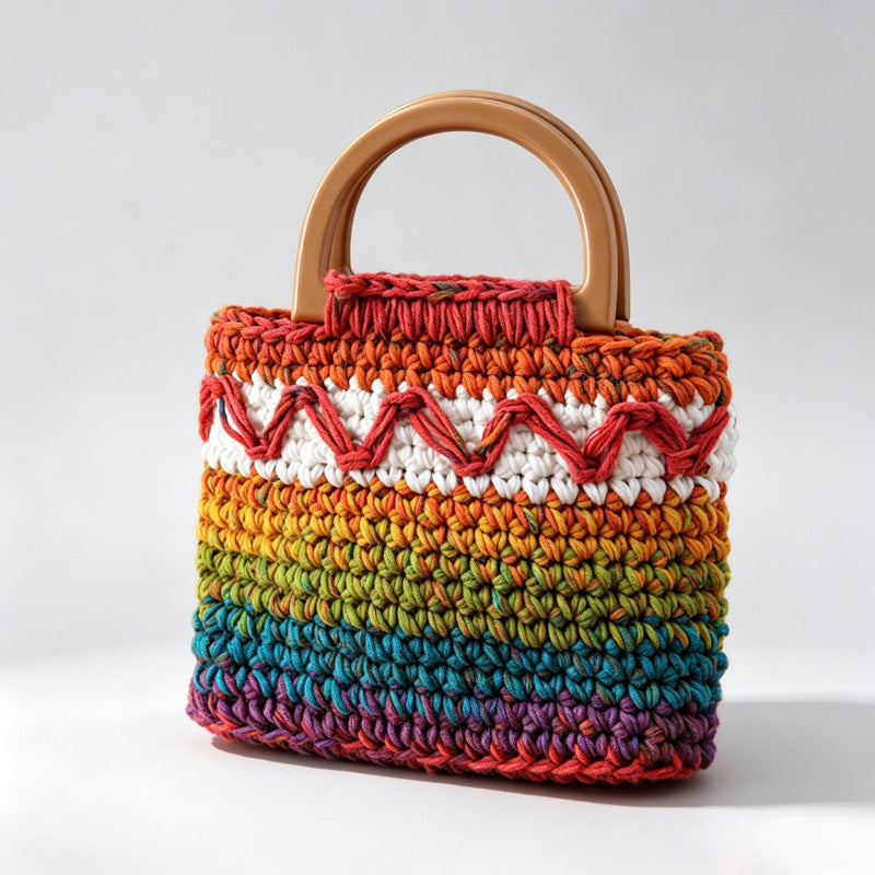 Rainbow Mushroom Crochet Bag
