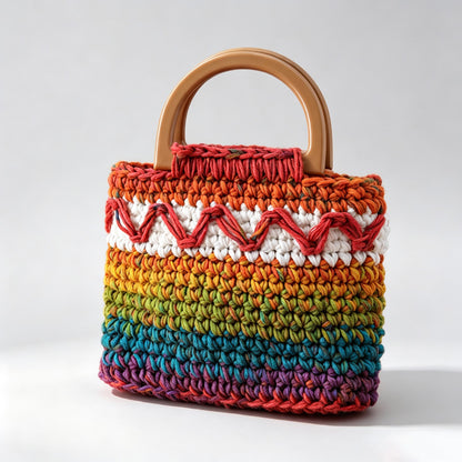 Rainbow Mushroom Crochet Bag