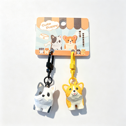 Wood‑Carved Puppy Figure Keychain