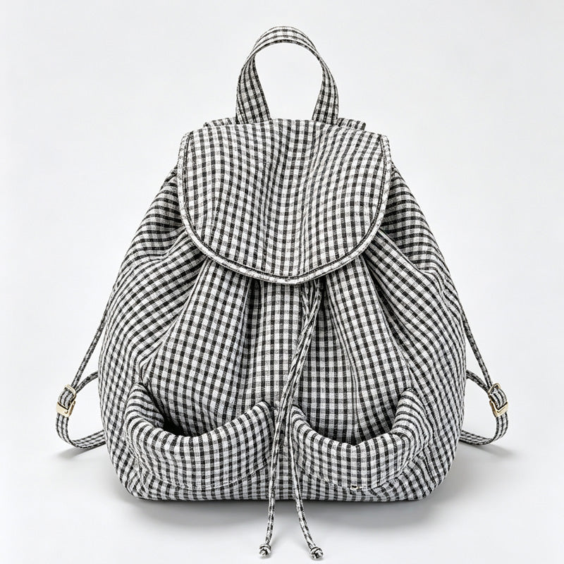 Ruffle Check Drawstring Backpack