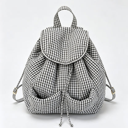 Ruffle Check Drawstring Backpack
