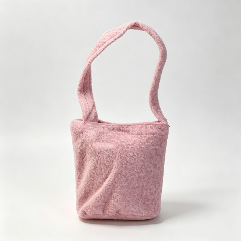 Fuzzy Fleece Bucket Handle Bag