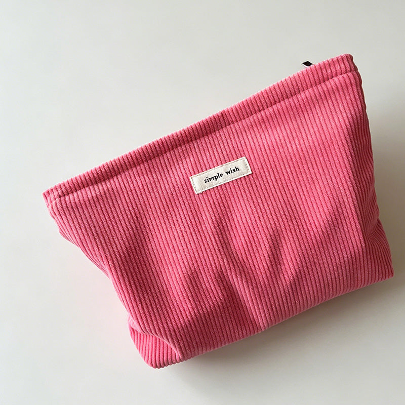 Minimalist Solid Color Corduroy Cosmetic Bag
