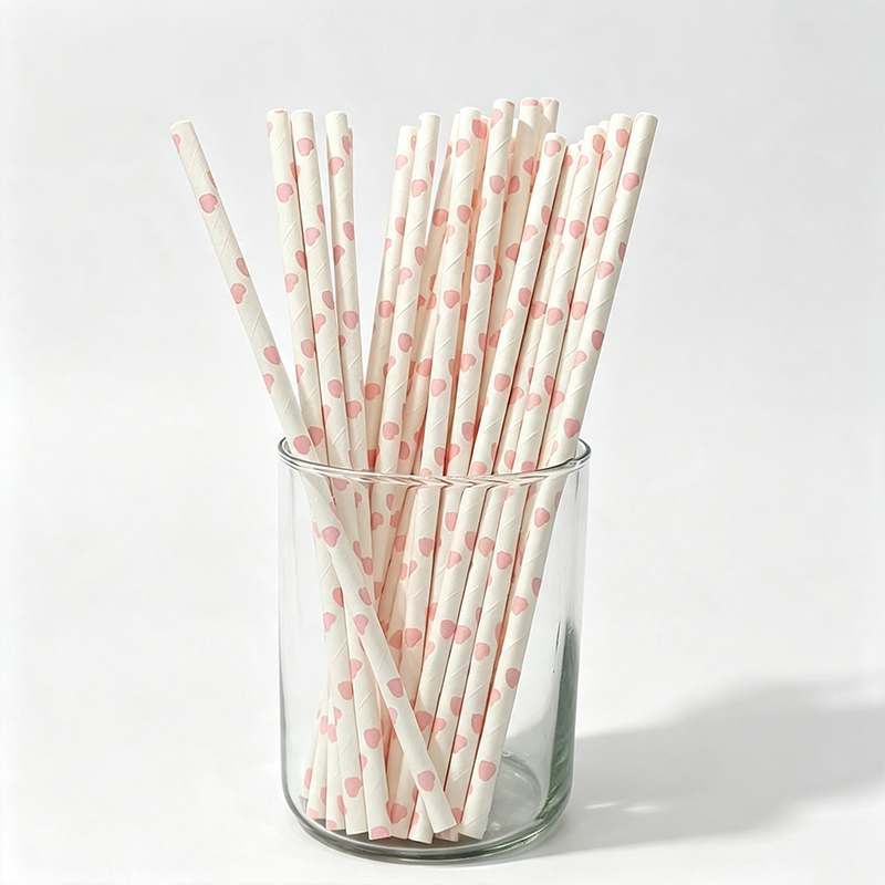 Pink Heart Paper Straw Set