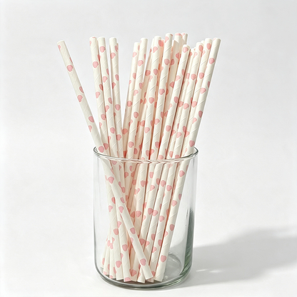 Pink Heart Paper Straw Set