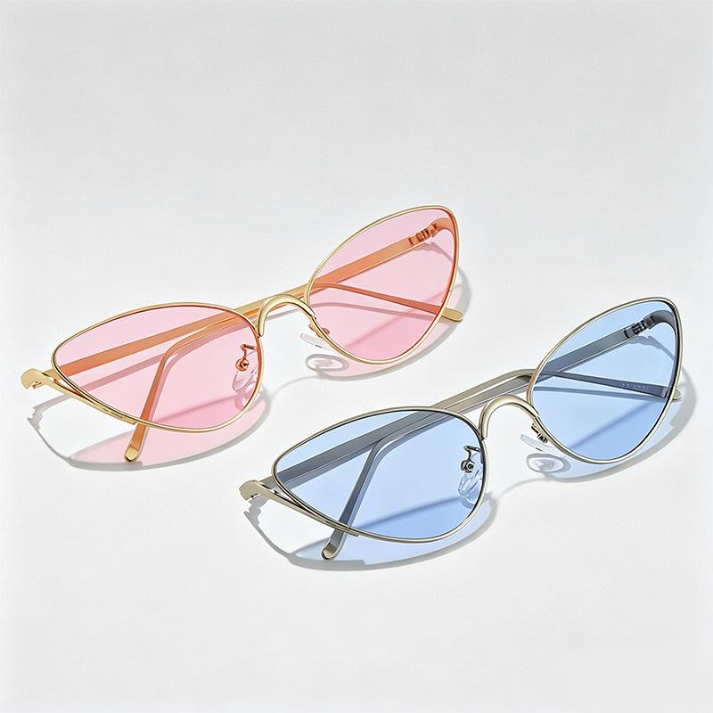 Retro Slim Metal Frame Cat Eye Trendy Sunglasses