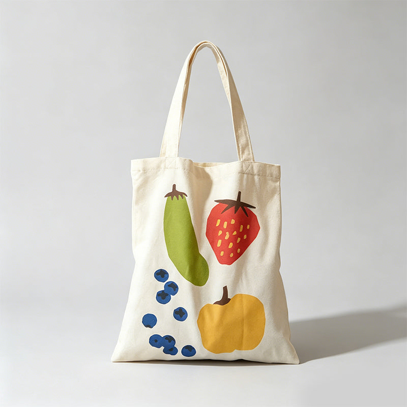 Fruit Veggie Print Canvas Tote Bag