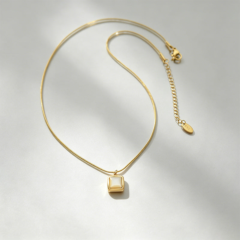 Minimalist Square White Mother-of-Pearl Pendant Necklace