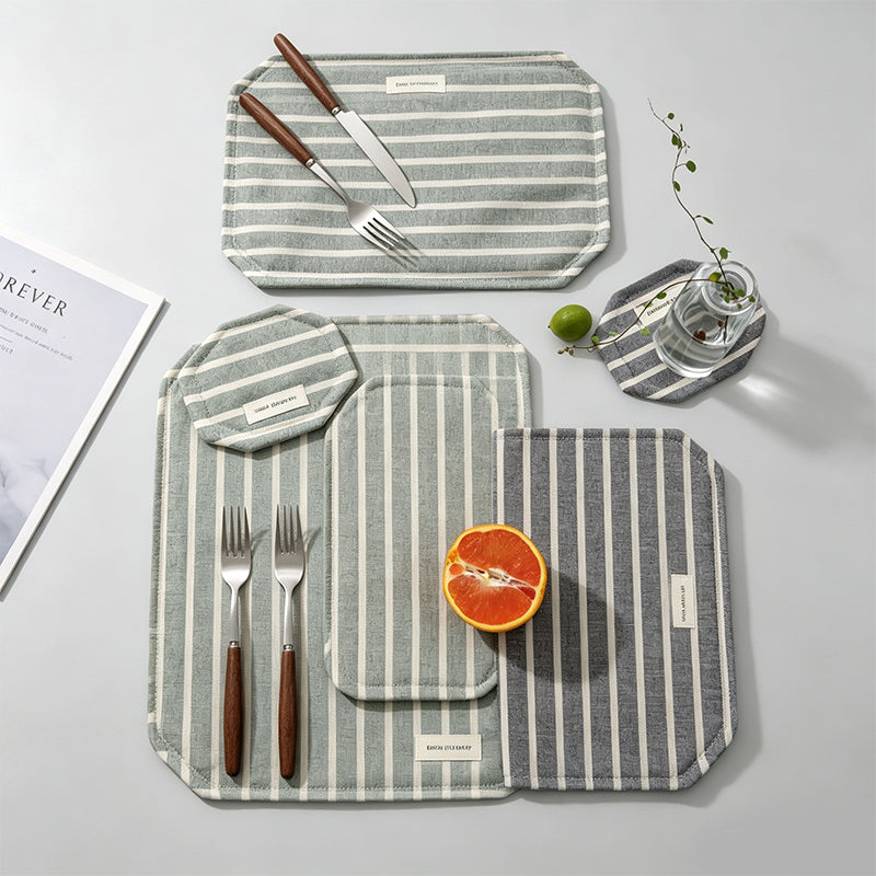 Striped Linen Blend Fabric Placemat & Coaster