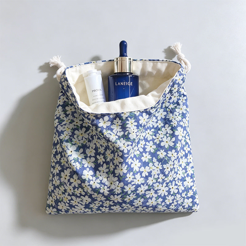 Floral Drawstring Cotton Pouch