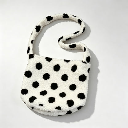 Polka Dot Fleece Bucket Crossbody Bag