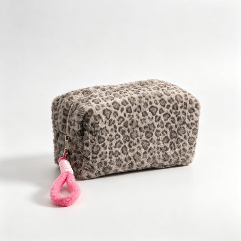 Leopard Fleece Cosmetic Pouch