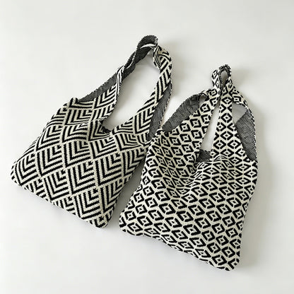 Monochrome Pattern Knit Tote Bag
