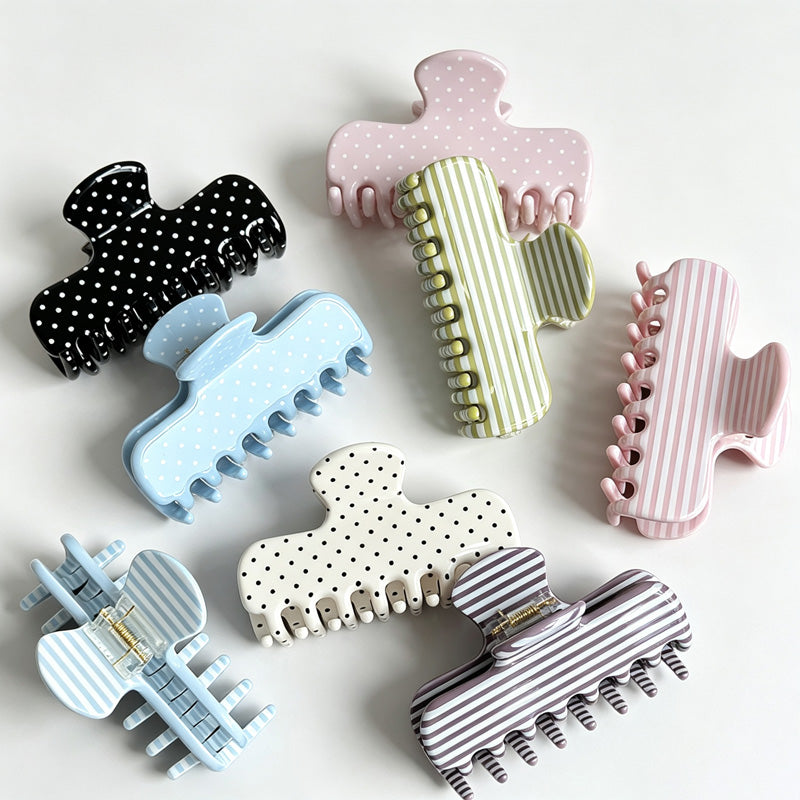 Stripe Polka‑Dot Hair Claw Clip