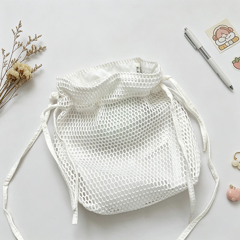 Mesh Drawstring Bucket Pouch