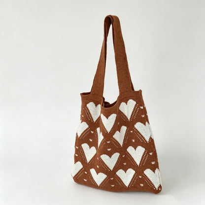 Heart Pattern Knit Tote Bag