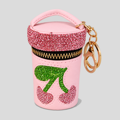 Rhinestone Cherry Coin Purse Keychain