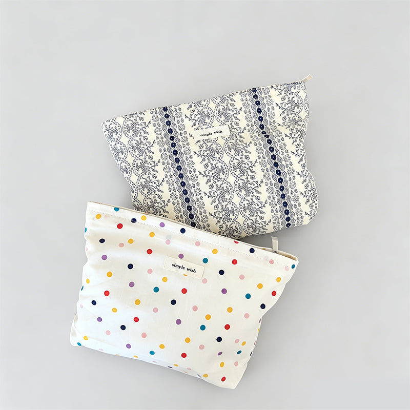 Plaid & Polka Dot Floral Cotton Makeup Pouch