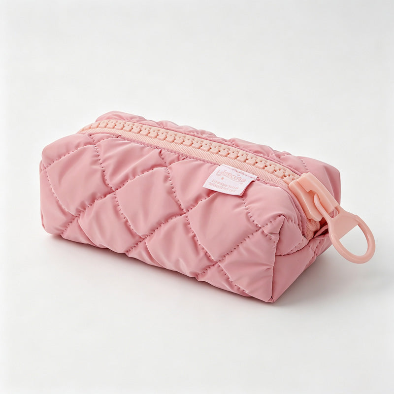 Quilted Zipper Pencil Pouch Storage Bag