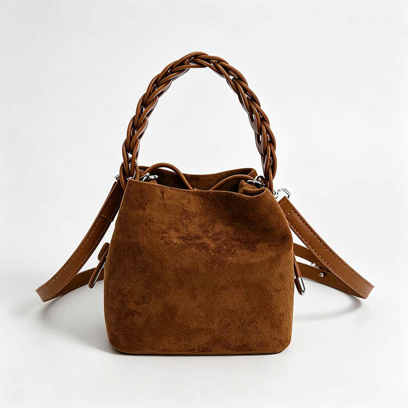 Braided Crossbody Bucket Handle Bag