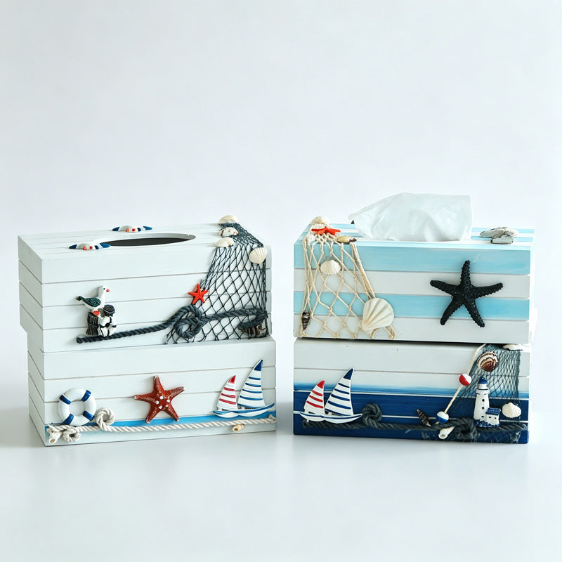 Ocean Themed Wooden Tissue Box