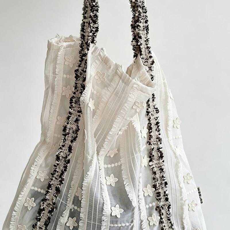 Floral Embroidery Fringe Tote Bag