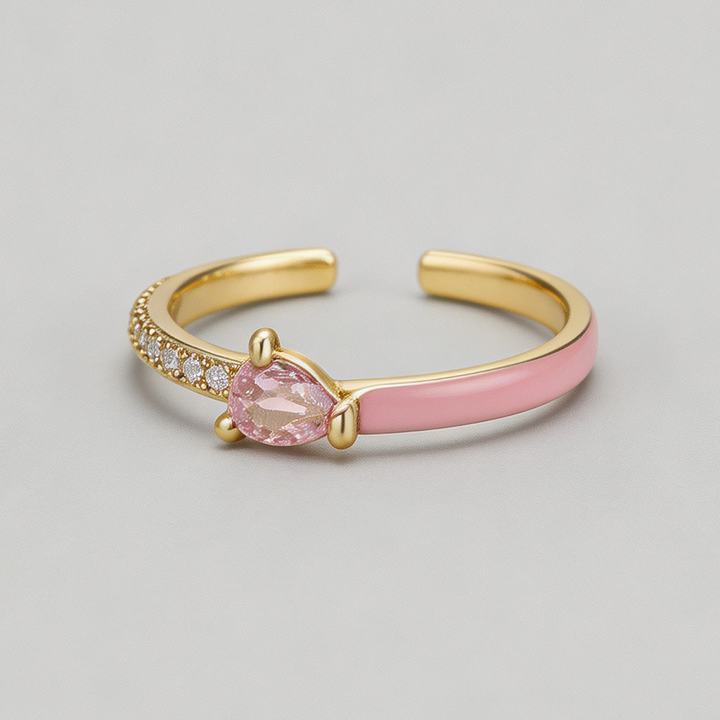 Colorful Enamel Pear CZ Open R - Shopdayla Wholesale - #5890