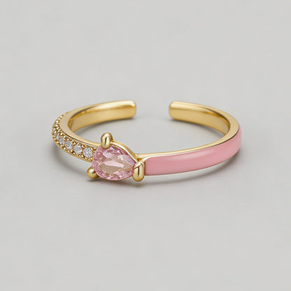 Colorful Enamel Pear CZ Open R - Shopdayla Wholesale - #5890