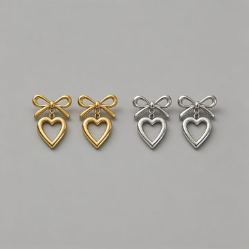 Bow & Open Heart Drop Earrings