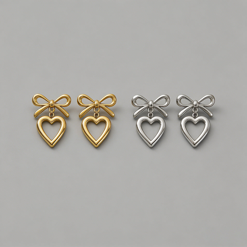 Bow & Open Heart Drop Earrings - Shopdayla Wholesale - #9874