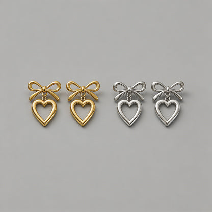 Bow & Open Heart Drop Earrings - Shopdayla Wholesale - #9874