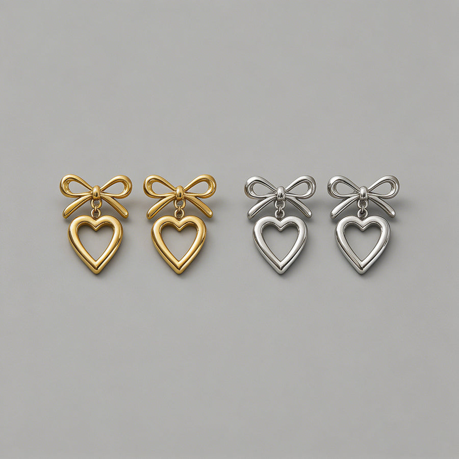 Bow & Open Heart Drop Earrings - Shopdayla Wholesale - #9874
