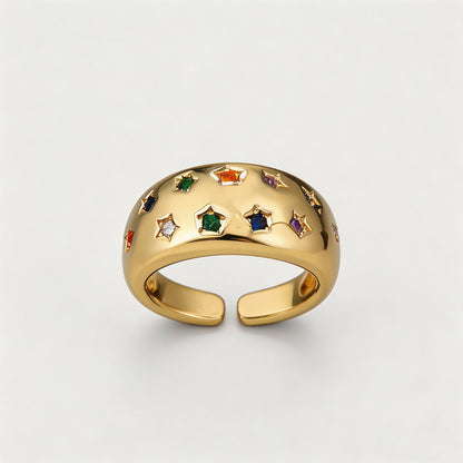 Gold Star Multi-Color CZ Open - Shopdayla Wholesale - #6722