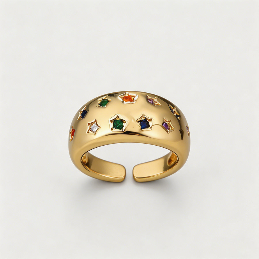 Gold Star Multi-Color CZ Open - Shopdayla Wholesale - #6722