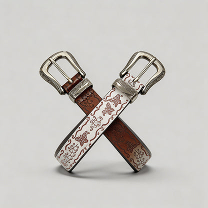 Retro Butterfly Print PU Belt - Shopdayla Wholesale - #9762