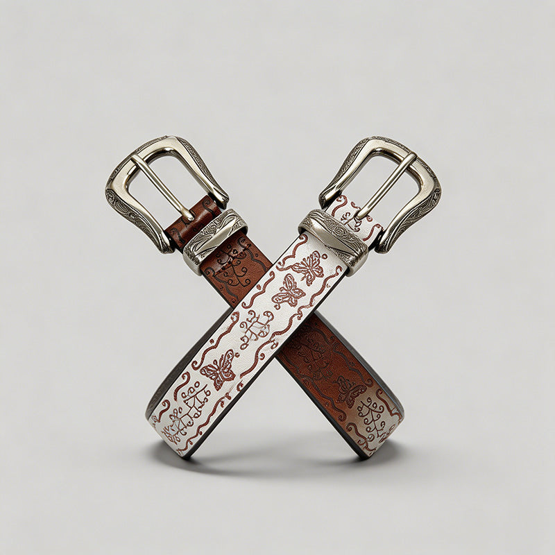Retro Butterfly Print PU Belt - Shopdayla Wholesale - #8082