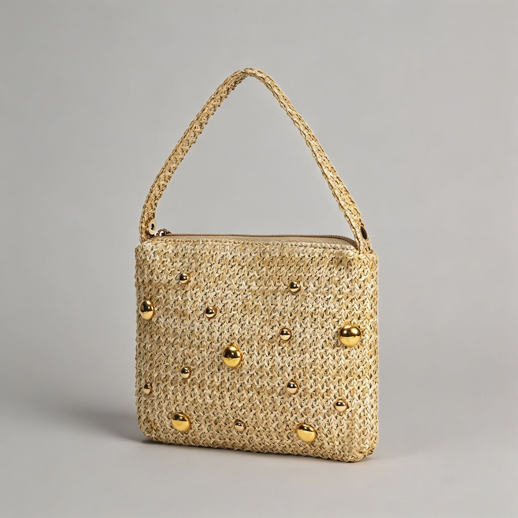 Vintage Studded Straw Triangle Bag