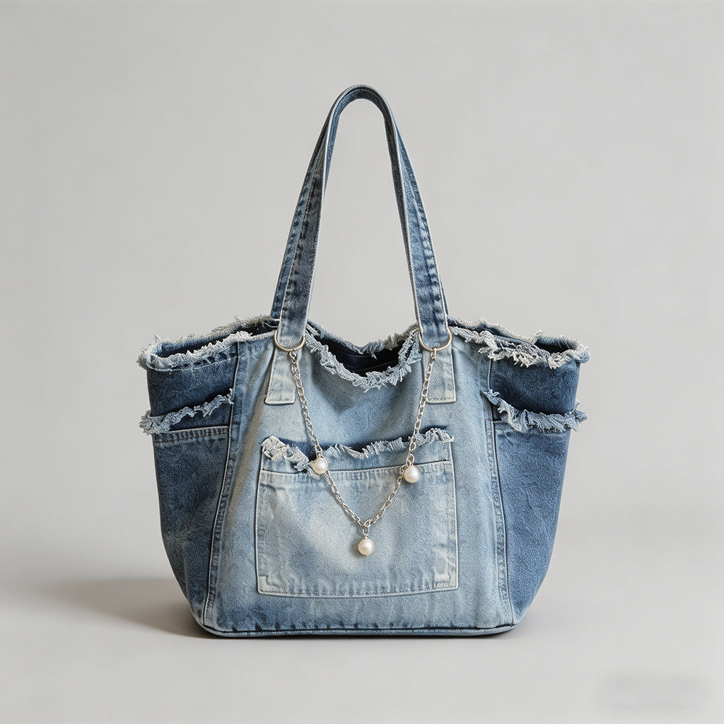 Frayed Edge Denim Tote Bag - Shopdayla Wholesale - #1058