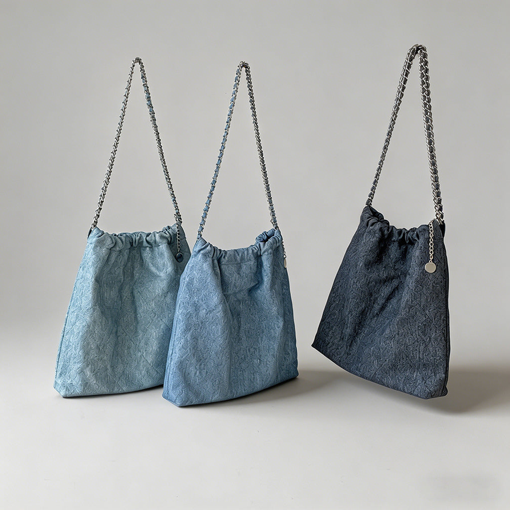 Washed Denim Drawstring Tote B - Shopdayla Wholesale - #6898