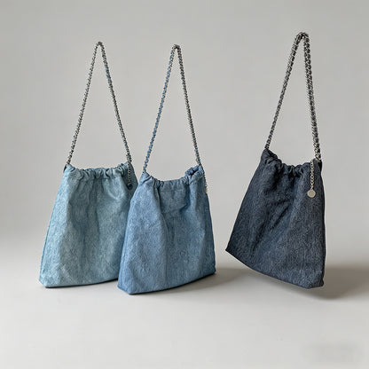 Washed Denim Drawstring Tote B - Shopdayla Wholesale - #6898