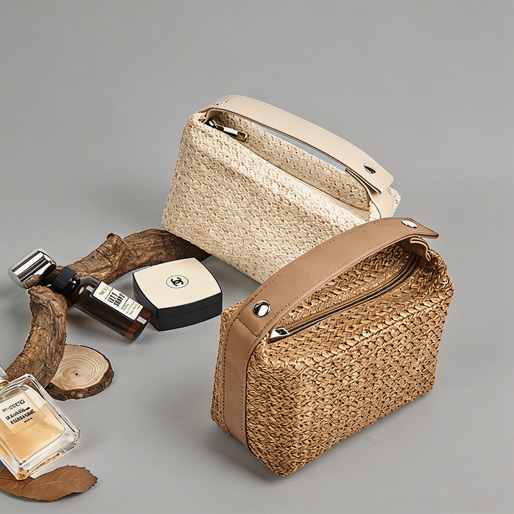 Vintage Straw Mini Top Handle Bag