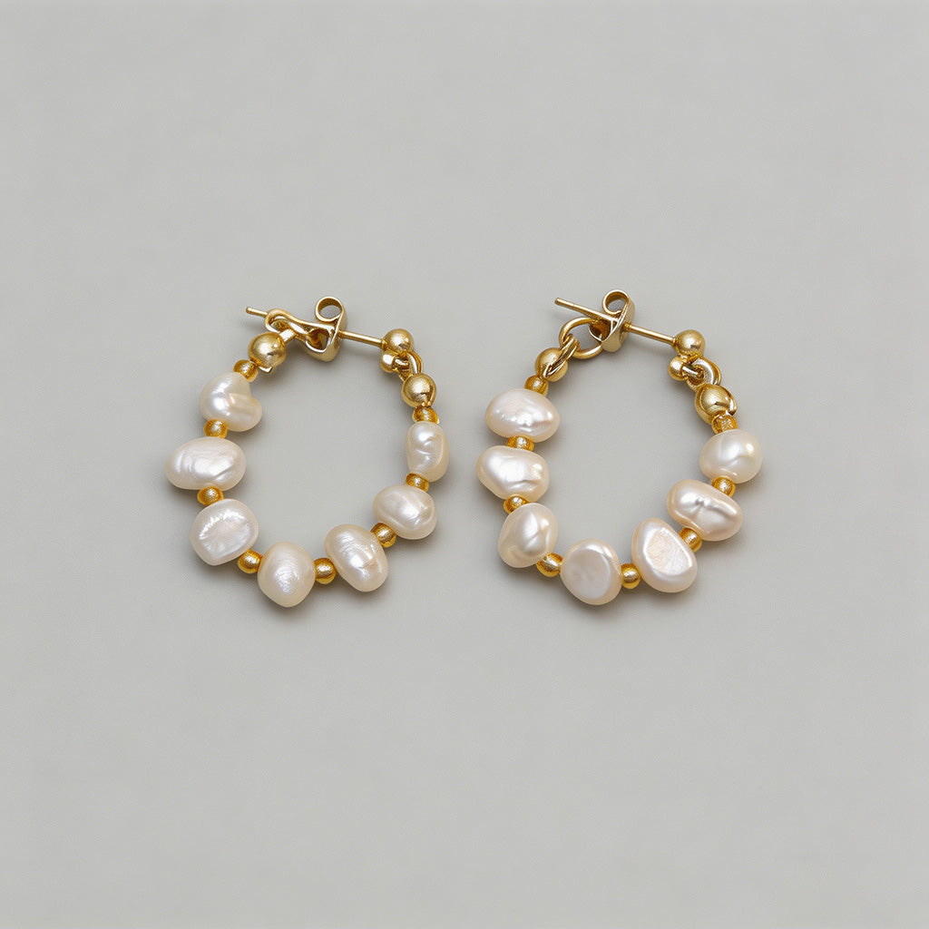 Dainty Pearl Hoop Earrings - Shopdayla Wholesale - #9138