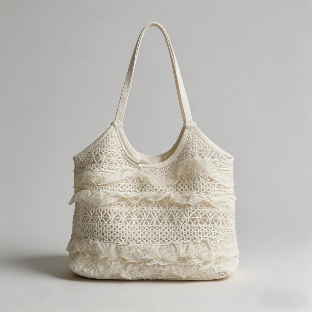 Ruffled Lace Tote Bag - Shopdayla Wholesale - #6658