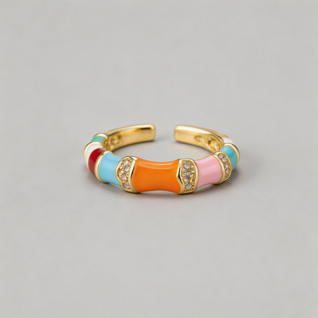 Enamel Bamboo Open Cuff Rings - Shopdayla Wholesale - #6754