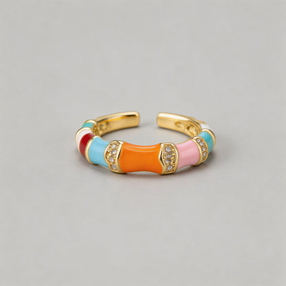 Enamel Bamboo Open Cuff Rings - Shopdayla Wholesale - #6754