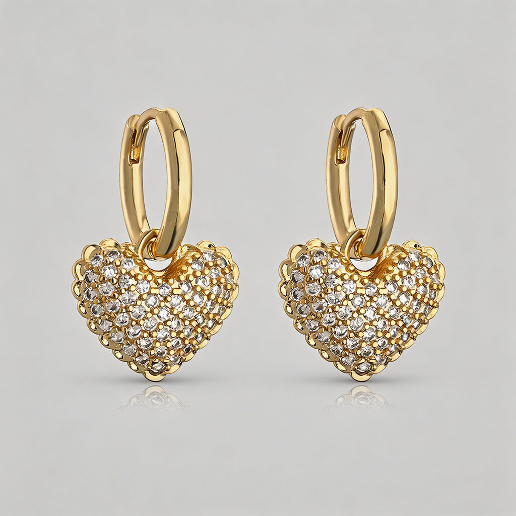 Pave CZ Heart Huggie Hoop Earr - Shopdayla Wholesale - #2290